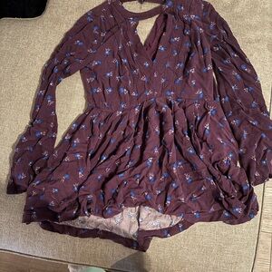 Free People Burgundy Floral Blouse
